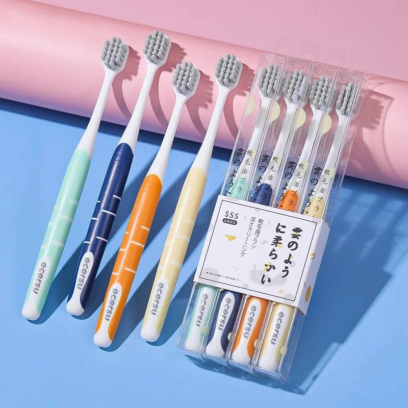 4Pcs Antibacterial Toothbrush Adult Home Couple Wide Head Ultra Fine Soft Toothbrush Oral Hygiene