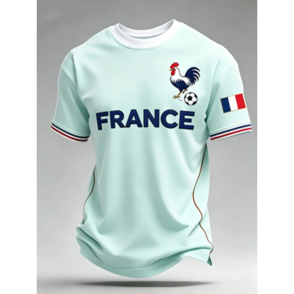2026 New Men's 3D French Rooster Print T-Shirt Short Sleeve France Football Team Jersey Summer Casual Street Trend Top