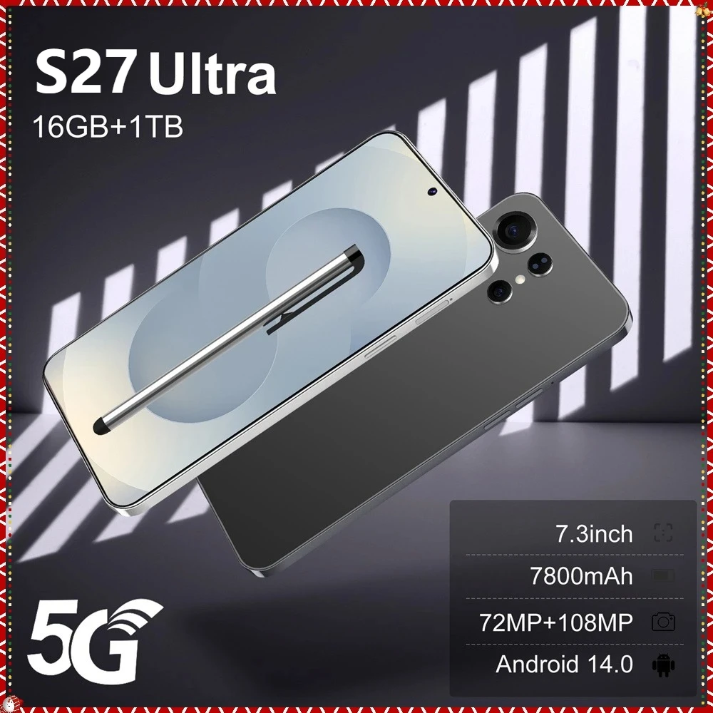 Nouveau Smartphone S27 Ultra 7.3HD 5G téléphone portable d'origine Android 15 72MP + 108MP 22G + 2TB 7800mAh téléphones mobiles débloqués double Sim