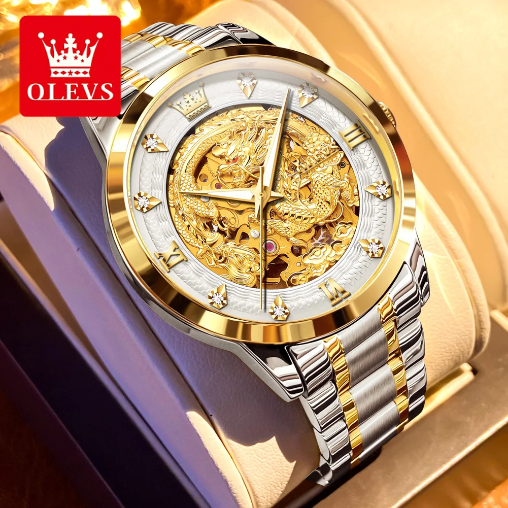 

OLEVS 7027 Original New Men's Watch High end Golden Dragon Design Watch Luxury Brand Automatic Mechanical Men Waterproof Watch