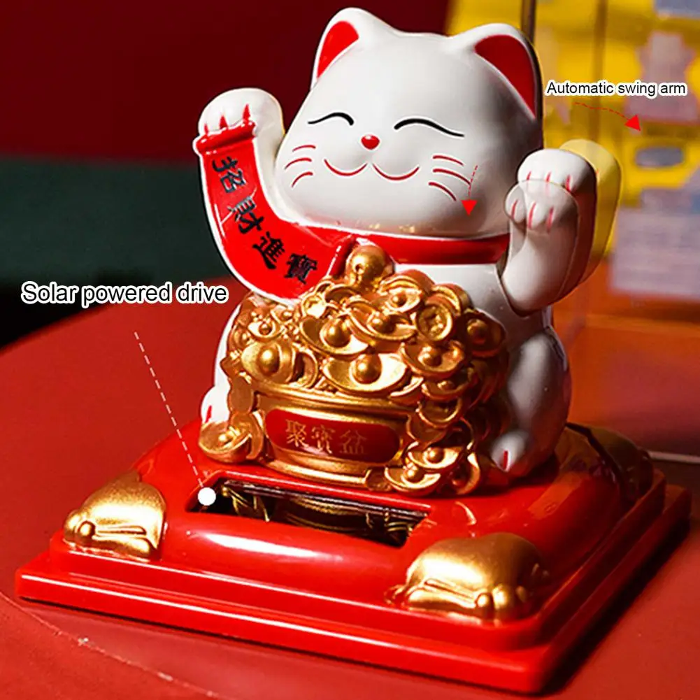 Creative Lucky Cat Figurine Automatic Swing Arm Lucky Cat Mold Solar Powered Lucky Cat Ornament Decoration  Blessing