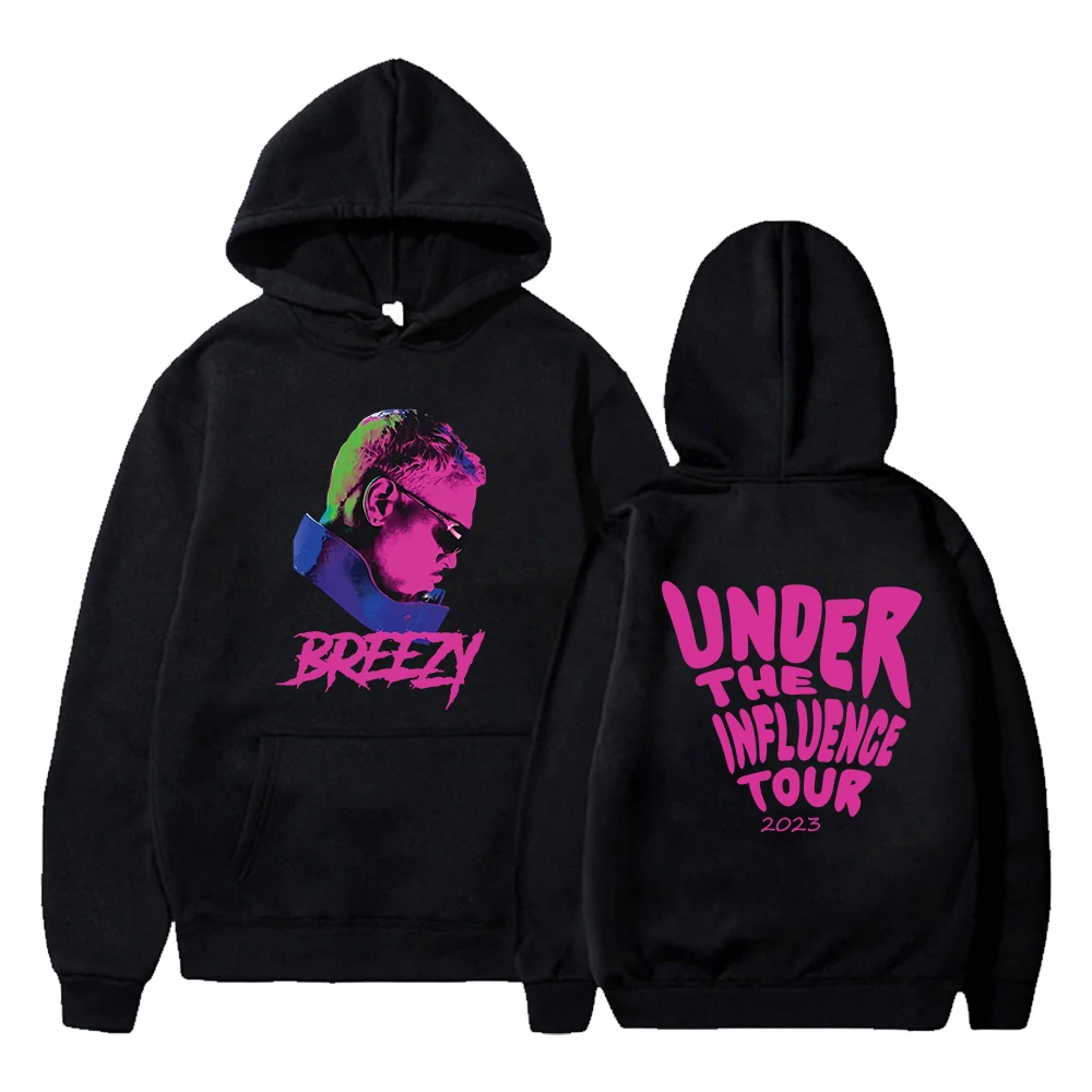 Chris Brown Under The Influence Tour 2023 Breezy Merch Hoodie Long Sleeve Women Men Hooded Sweatshirt Hip Hop Clothes