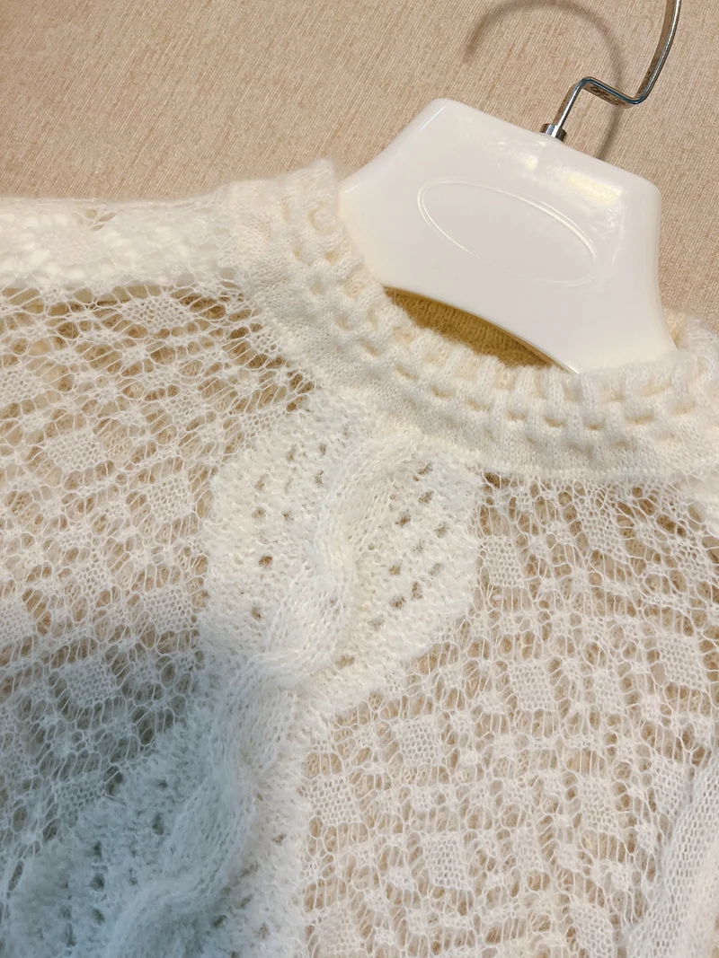 Suéter de punto de alpaca de lana suave para mujer, tejido calado para principios de primavera/otoño, calibre fino, tubo recto dulce, S...
