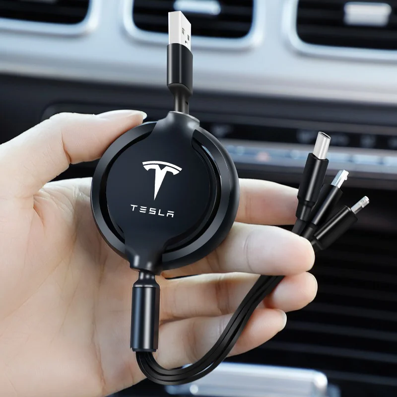 Car Interior 3 In 1 Fast Charger USB Data Cable For Tesla Coil Model 3 Y X S Bonina Highland 2024 Roadster SpaceX Accessories