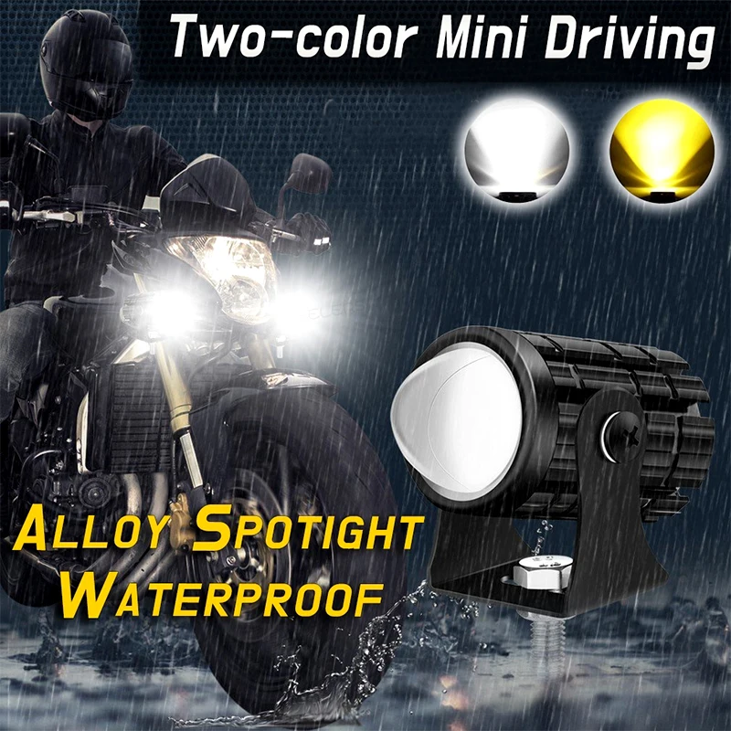 8V-80V 2PCS Mini Driving Light Spot Light Headlight White+Yellow Waterproof Universal Lights