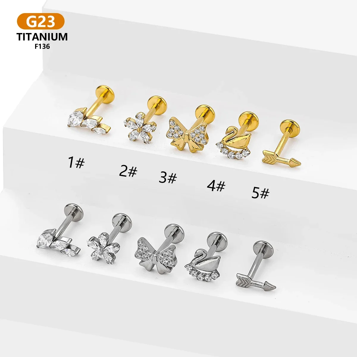 1 pz ASTM F136 titanio filettato internamente lunetta oca CZ Labret Lip Stud monili penetranti del corpo