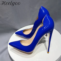 Heelgoo Solid Royal Blue Women Side Curl Cut Pointy Toe High Heel Shoes for Wedding Party Elegant Stiletto Pumps Plus Size 33-46