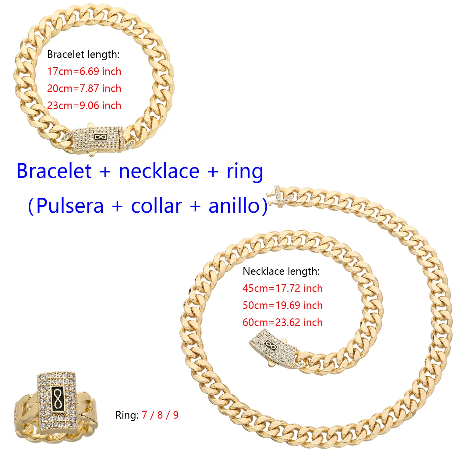 

8-shaped/6N/8N/10N/Fashion jewelry chain 3 sets Ring bracelet necklace hip-hop men and women decorative jewelry