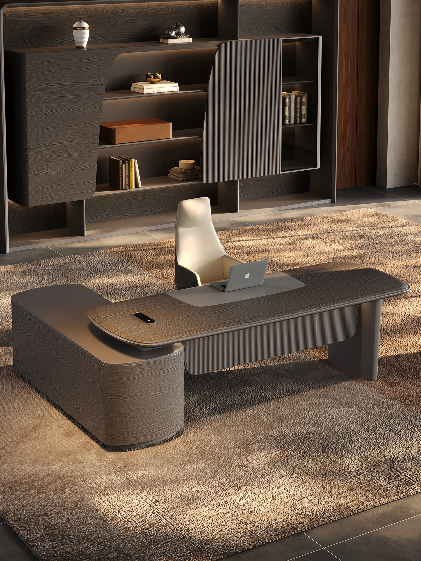 High End Italian Light Luxury Modern Modular Commercial E0 Level L-Shaped Large Desk For Boss's/Chairman's/President's Office