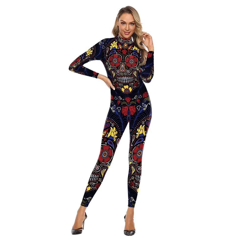 Women Men Skull Animals Mermaid 3D Printed Jumpsuit Adults Machine Punk Robot Halloween Cosplay Costume