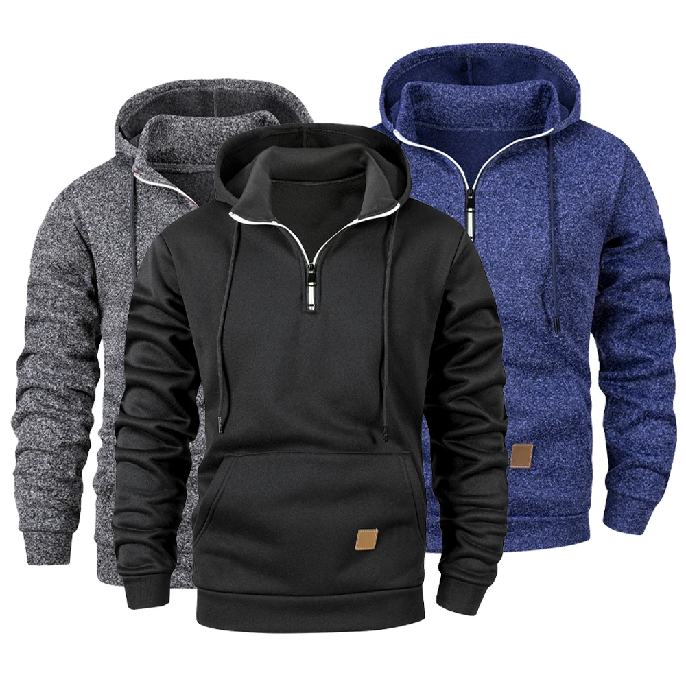 

Men's Zipper Pullover Hoodies Warm Sweatshirt Male Casual Daily Solid Color Sports Hooded Men Streetwear Warm Coats