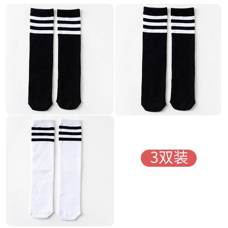 1/2/3Pairs Kinder Mädchen Kniehohe Baumwolle Socken Schwarz Weiß Drei-Linie Gestreiften Laufsport socken Fußball Golf Sport Socken – Detail 18