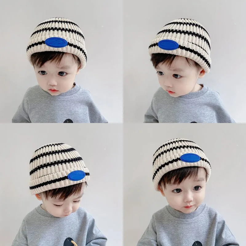 Fashion Striped Children Beanie Knitted Hat baby Boy Skullcap Winter Warm Brimless Baggy Melon Cap Cuff Docker kids Beanies Hats