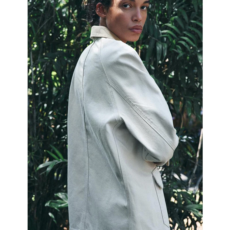 Primavera nova casual feminino longo sve irt casaco gola design ket decorado outerwear confortável fibra de poliéster