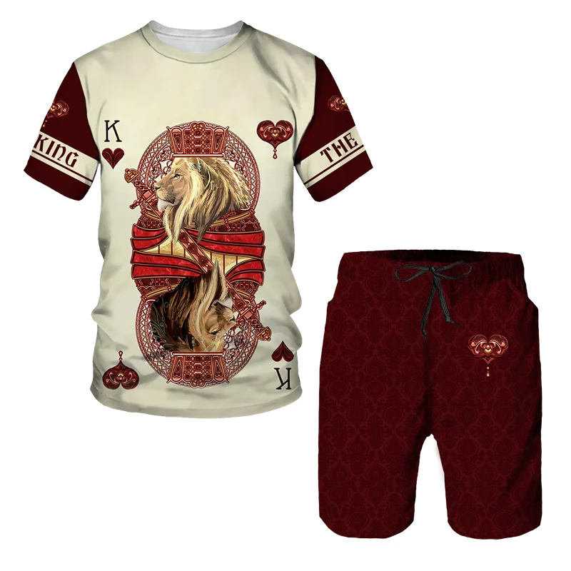 Traje de Camiseta con estampado de tigre 3D para hombre, ropa deportiva informal, ropa de calle, chándal, pantalones cortos, 2 piezas, Verano