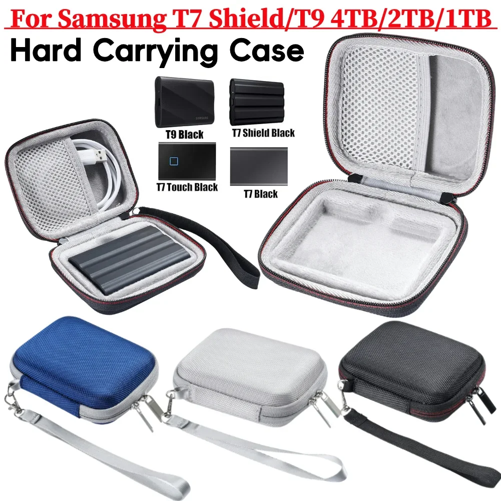 

EVA Hard Carrying Case Shockproof Hard Drive Case Anti-Scratch with Mesh Bag&Hand Strap for Samsung T7 Shield/T9 4TB/2TB/1TB SSD