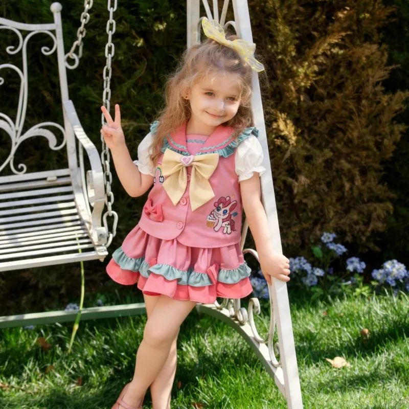 Handmade New Girls Boutique Suit Skirt Summer Children's Treasure Lolita Shirt Puffy Skirt JK Two-piece Set Kids Sweet Clothes