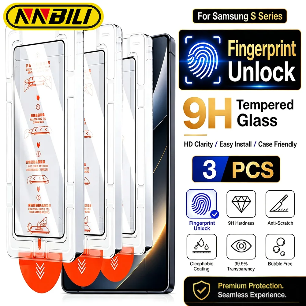 NNBILI 3-Pack, Supports Fingerprint Unlock, HD Tempered Glass Screen Protector, Full Coverage,for Samsung Galaxy S26 S25 Ultra
