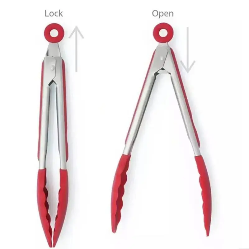 EYFL-3 Sizes 7/9/12 Inch Food Tongs Set Non-Slip Kitchen Barbecue Bread Clips For Cooking Grilling Baking