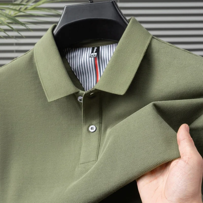 

High Quality 100% Cotton Men's Short Sleeve Polo Shirt Summer Simple Solid Color Texture Comfort Luxury Business Casual T-shirt