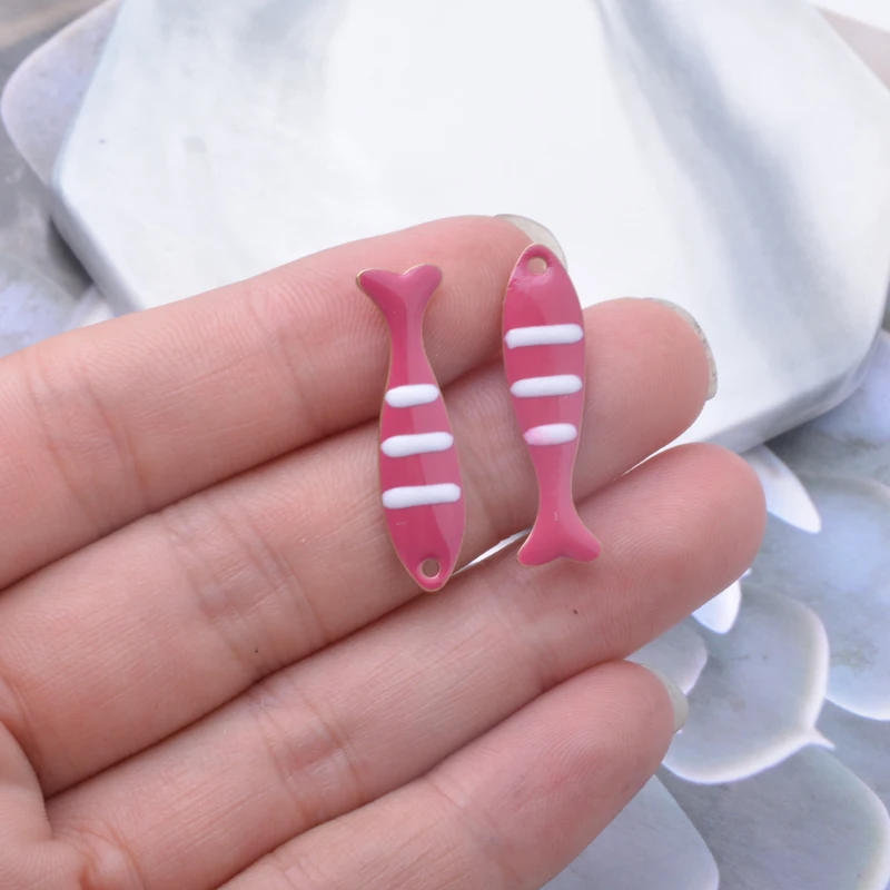 10 Stück beidseitig emaillierte große niedliche Fischanhänger aus Kupfer mit Öltropfen-Design für Halsketten, Armbänder, Anhänger, DIY-Schmuckzubehör – Detail 3