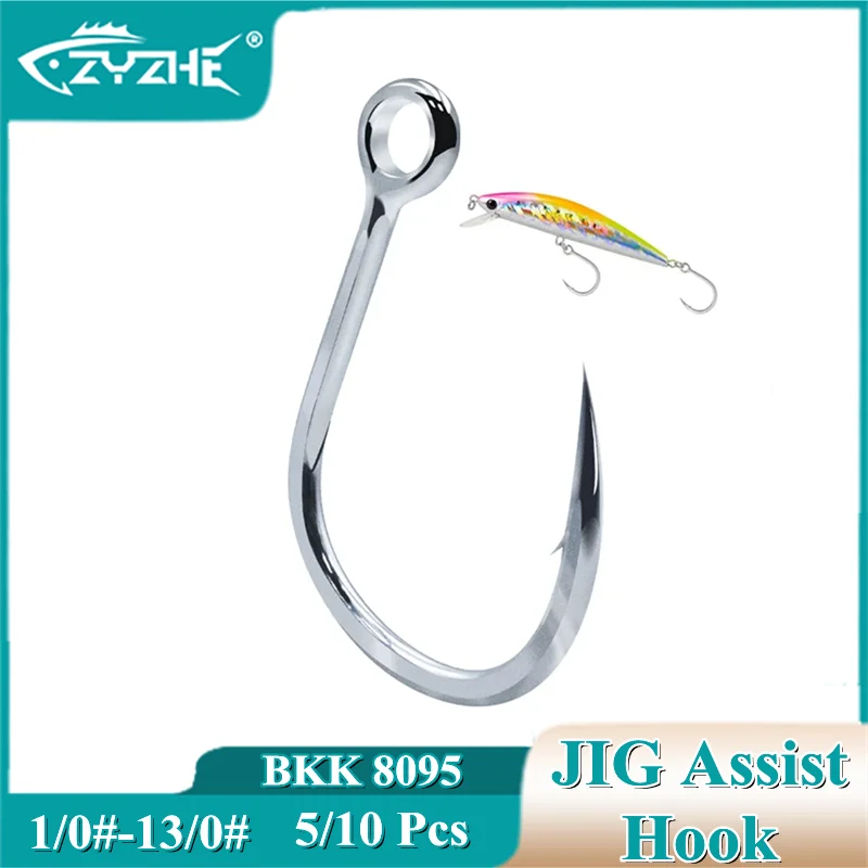 

ZYZ 5~10pcs/Lot JIG Assist Hook 4#-13/0# 12 Sizes Bkk8095 Hook Boat Fishing Fishhooks BKK Hooks Sea Fishing Hooks Tackle