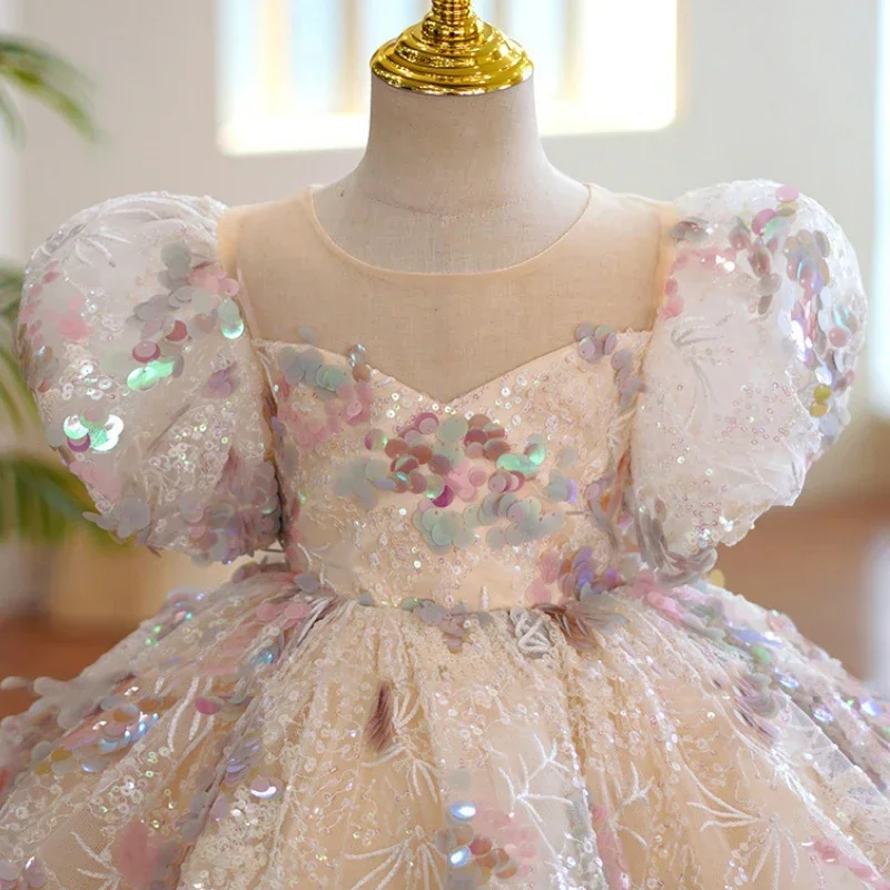 Robes de soirée en dentelle pour enfants, robe de Rhmoelleuse, robe de Rhformelle, robe de luxe pour enfants, fête d'anniversaire, mariage, filles de 3 à 14 ans, 2024