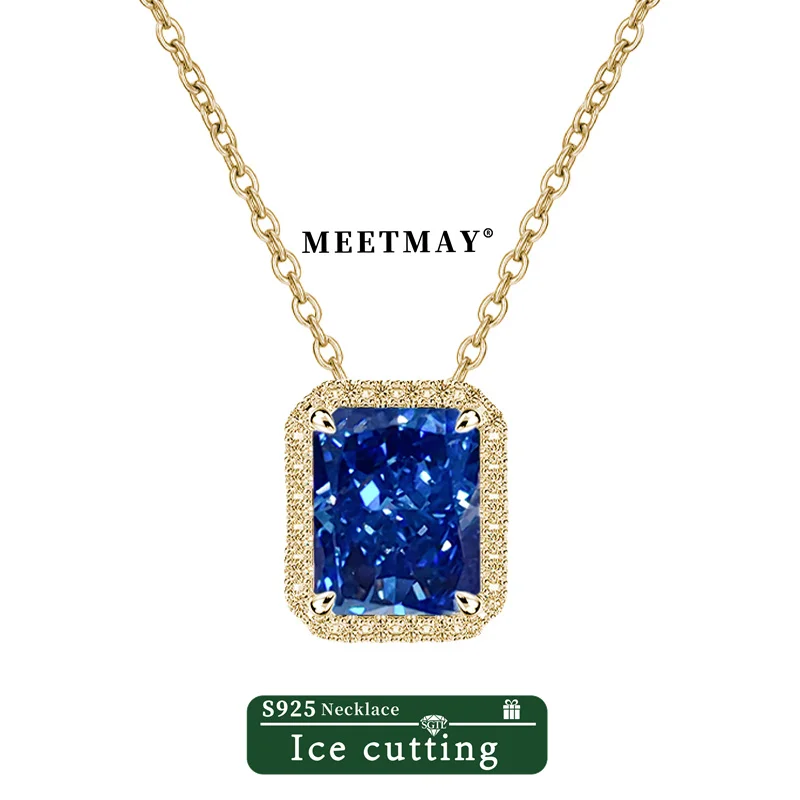 S925 sterling silver plated platinum rectangular Morgan Tanzanite blue/Green sparkle ice cut zircon pendant necklace women gifts