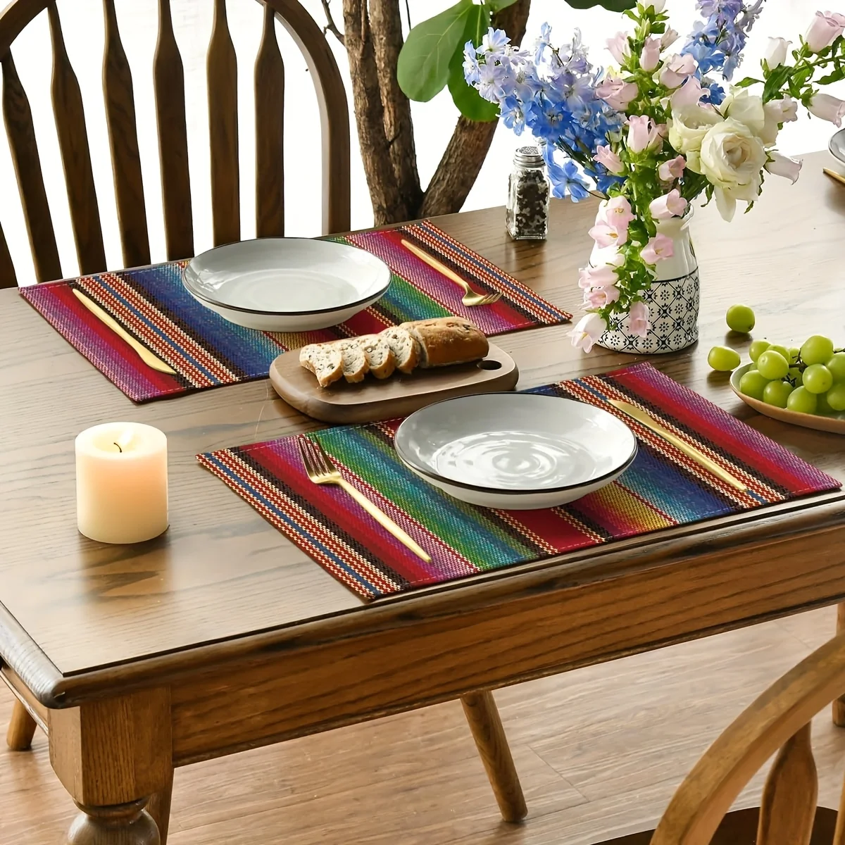 

VIKAMA 4/6/8/10 PCS Colourful Striped Placemat Day of the Dead Table Mat Kitchen Coaster Placemat Coffee Coaster Home Decor
