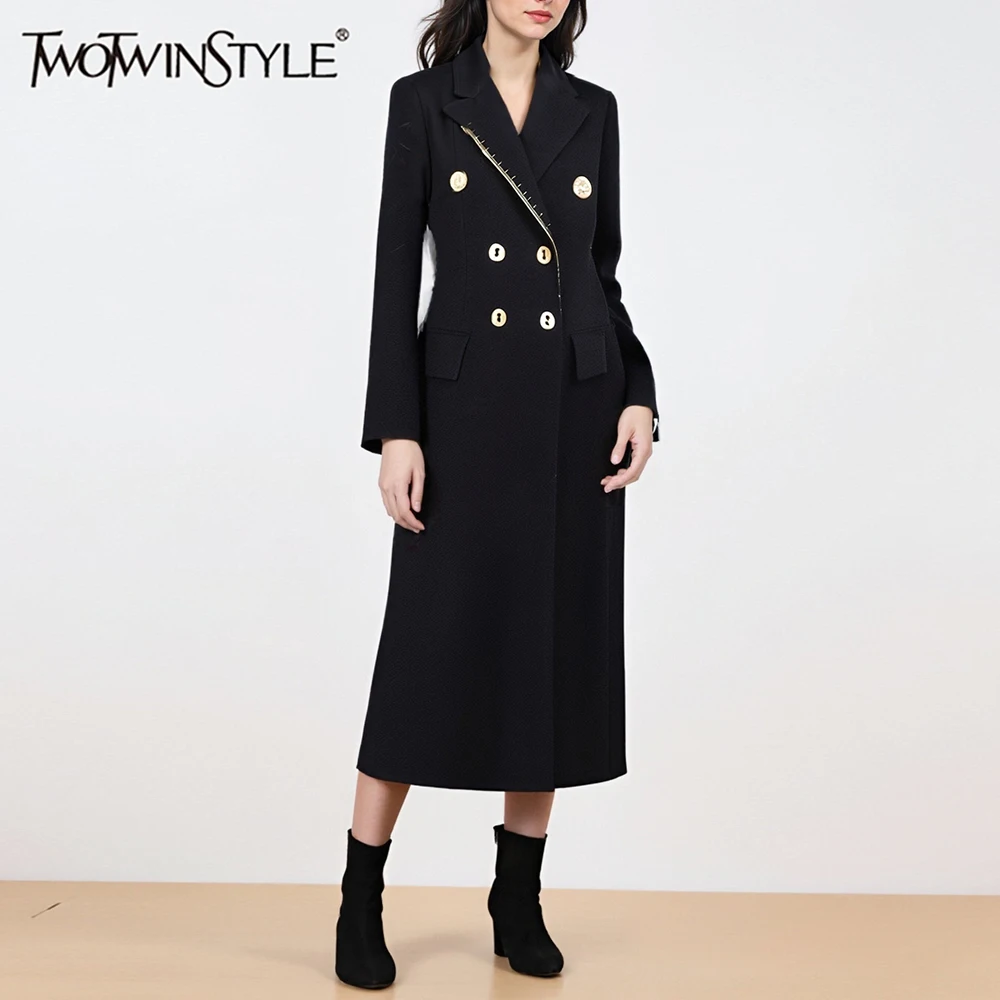 

TWOTWINSTYLE модный плащ для похудения с вышивкой для женщин, лоскутный двубортный плащ с лацканами и длинными рукавами, женский новый