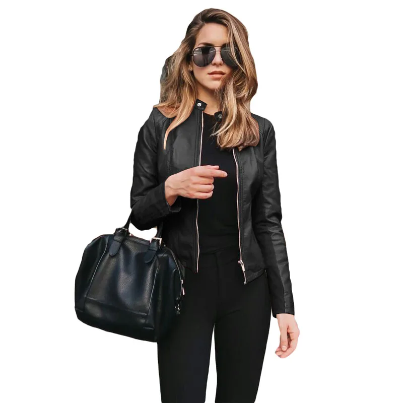 Women Flight Jacket Pu Leather Outwear Zipper Outfit 2024 Autumn Fashion Short Thin Female Jackets Office Lady Casual Coats