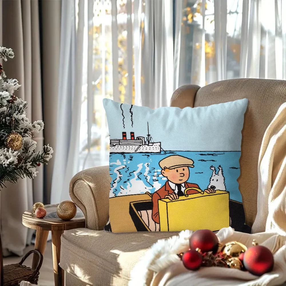 De avonturen van T-Tintin Animatie Kussensloop Vierkant kussen Slaapkamer Bank Vrije tijd Comfort Auto Woonkamer Woondecoratie 40X40