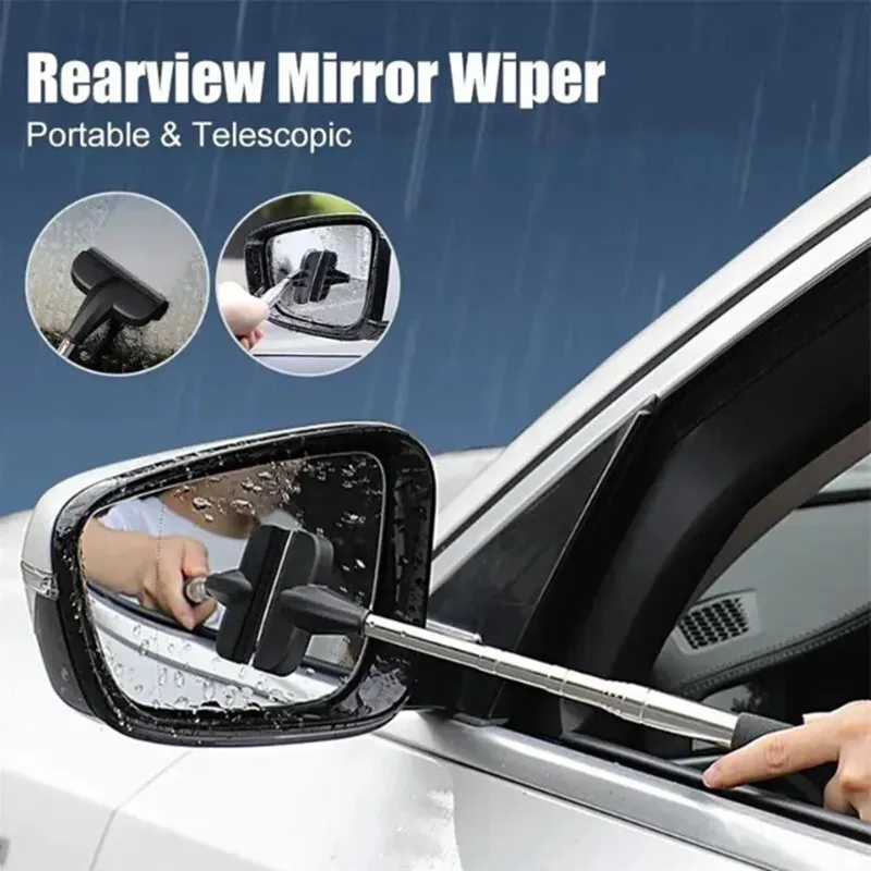 Portable Rainy Glass Window Cleaning Tool Wiper Extendable Handle Car Side Mirror Squeegee Telescopic Rearview Mirror Squeegee