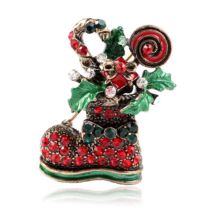 CINDY XIANG Rhinestone Vintage Sock Boot Brooch Fashion Christmas Jewelry