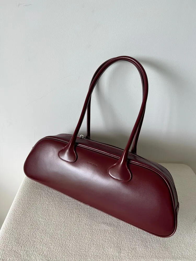 New Niche Design Single Shoulder Large Capacity Cowhide Underarm Bag Long Red Handbag for Women
