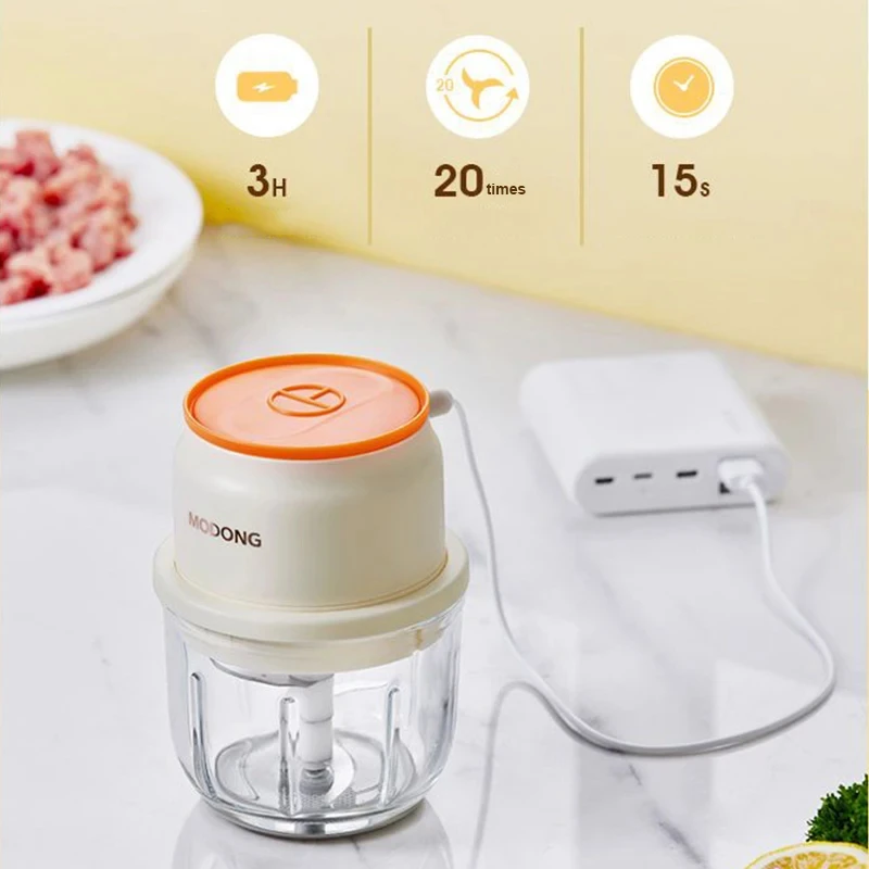 Portable Wireless Food Supplement Machine Multifunctional Electric Garlic Chopper Glass Bowl Household Rechargeable Meat Grinder