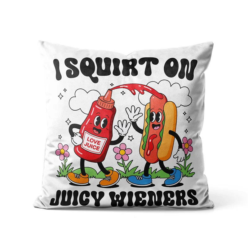 Gaslight Gatekeep Girlboss I Squirt On Juicy Wieners Gen Z Meme Throw Pillow Covers Cushion Cases Pillowcases 45cm x 45cm