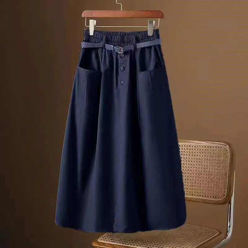 2025 nuova gonna estiva da donna a vita alta elastica gonna a forma di A moda casual gonna altalena media e lunga