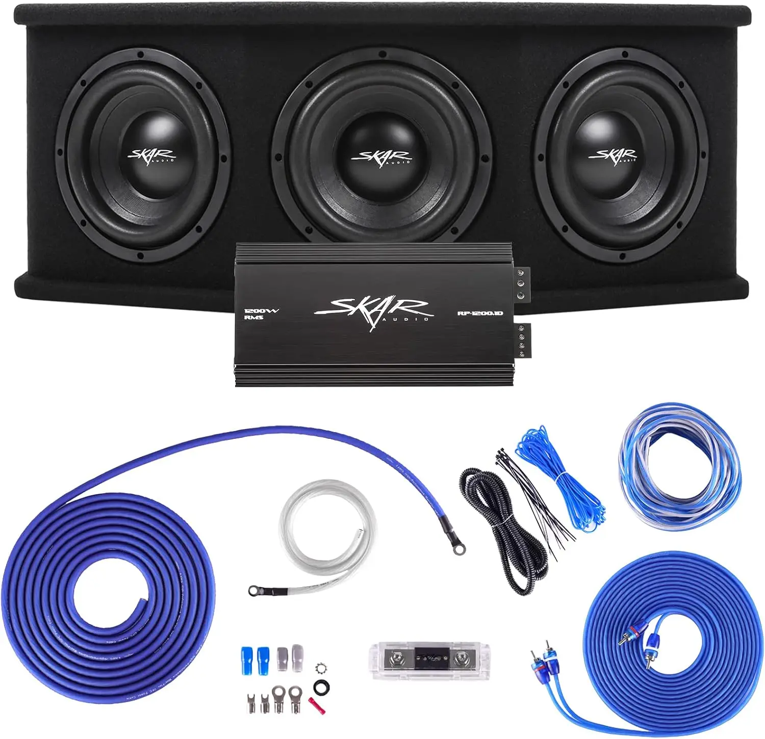 Complete 2,100-Watt Triple 8-Inch Subwoofer Bass Package with Loaded Enclosure and Amplifier