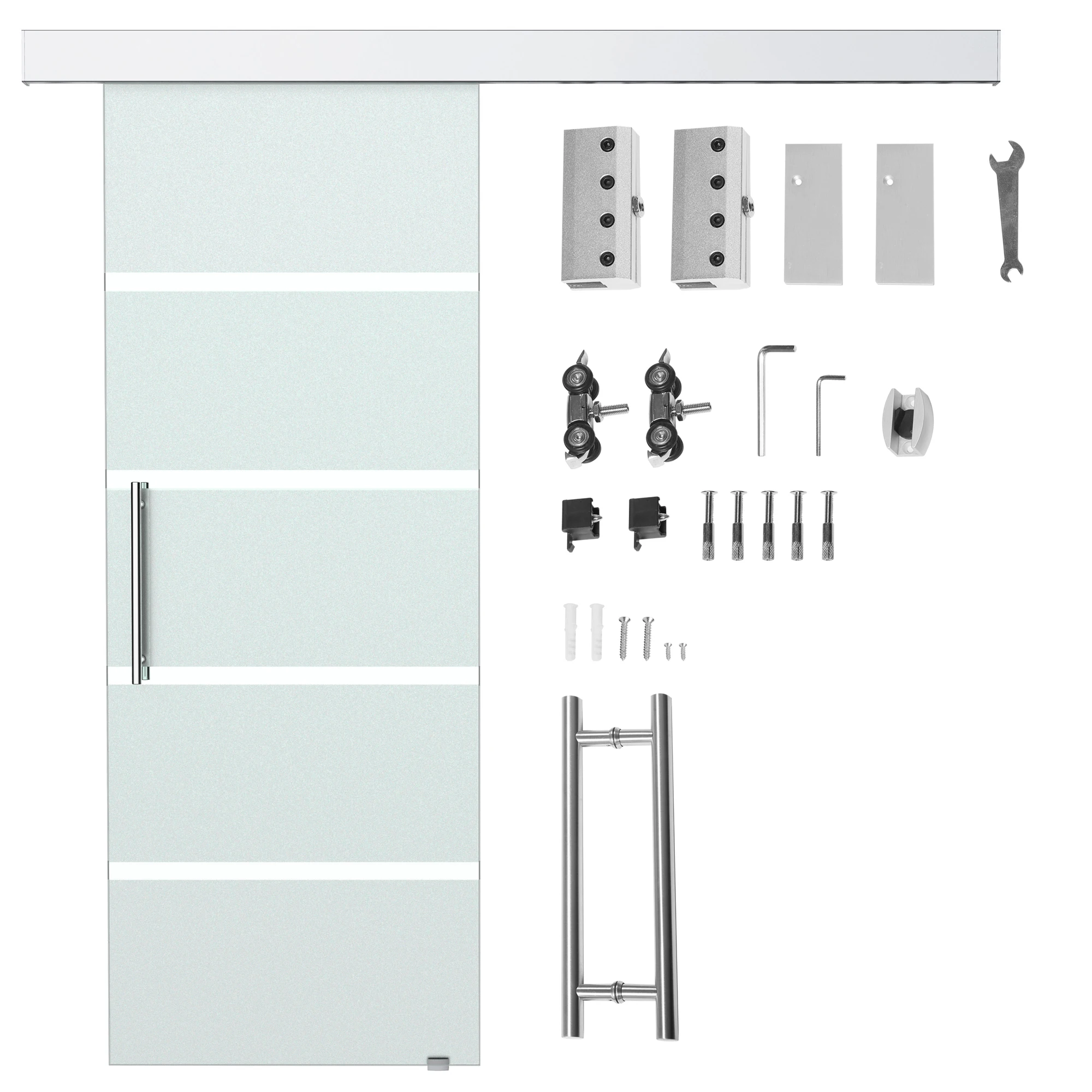 Homcom Translucido Puerta Corredera 205X77.5cm Puertas Correderas Cristal A Rayas Sin Obra