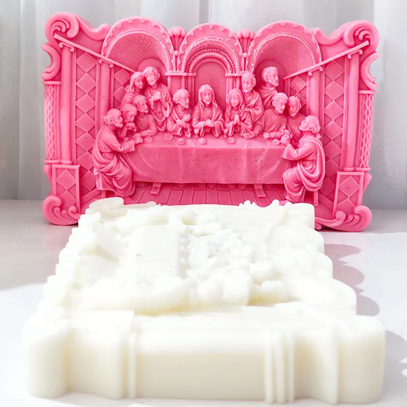 The Last Supper Aromatherapy Candle Soap Silicone Mold European Relief Iconic Paintings Art Figures Photo Frame Decoration Mould