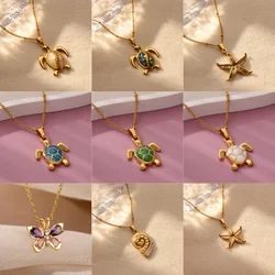 Drop Oil Turtle Pendant Stainless Steel Necklaces for Women Gold Color Aesthetic Pendant Choker Necklace Jewelry Accessories