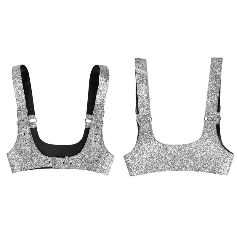 Sexy Women Underbust Corset with Adjustable Shoulder Strap Woman Full Sequins Masquerade Party Crop Top Slimming Corset