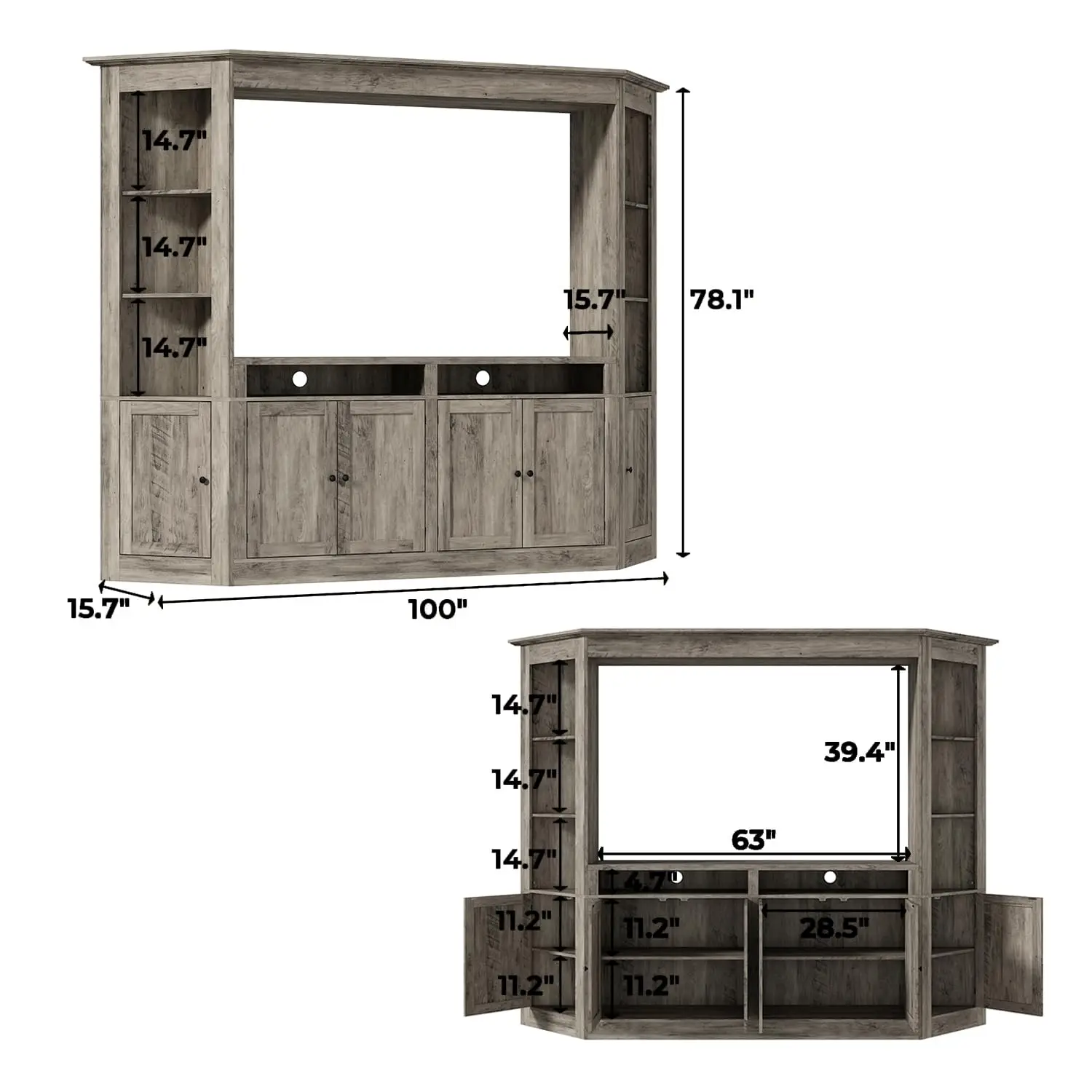 Large TV Stand with Bookshelves for TVs up to 70