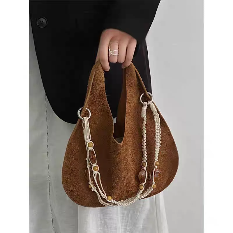 

Brand Frosted Leather Luxury Handbag, Creative Beaded Strap Crossbody Bag, High-end Women's Shoulder Bag, Retro Wrist Bag Purse