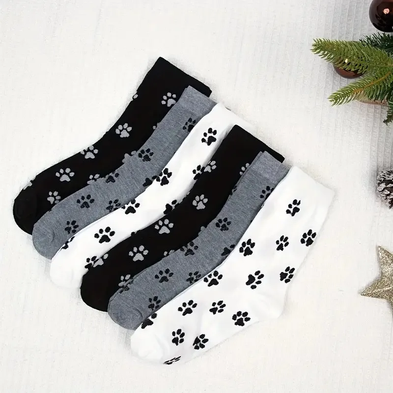 6/10 Paar Damen-Rundhalssocken mit Hundeklaue-Motiv, niedliches Cartoon-Muster, bequem, schweißabsorbierend, atmungsaktiv, lässige Socken – Detail 3