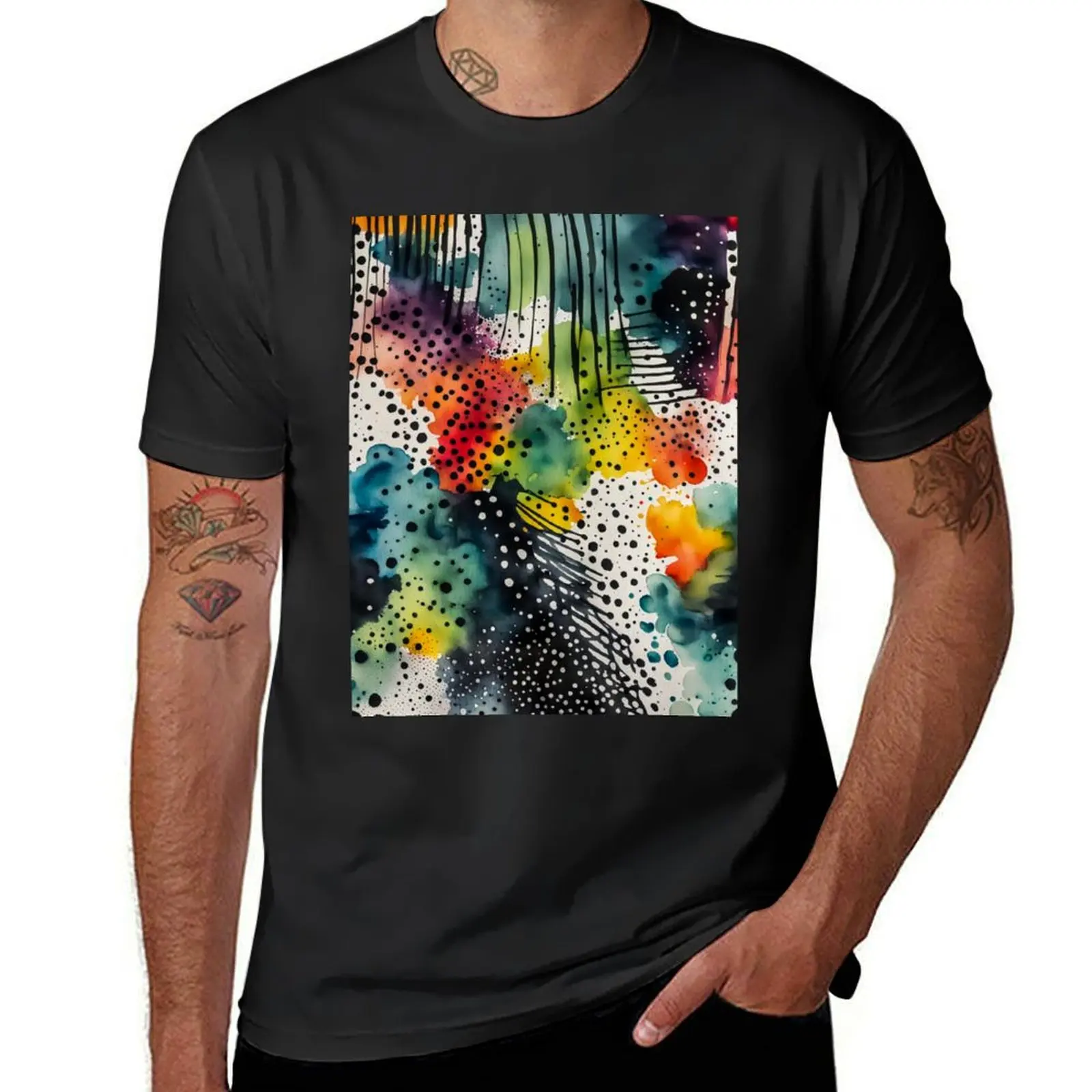 Watercolor Abstract Painting, Circle, Liquid, Dots, Modern Contemporary Art T-Shirt boys whites men clothings