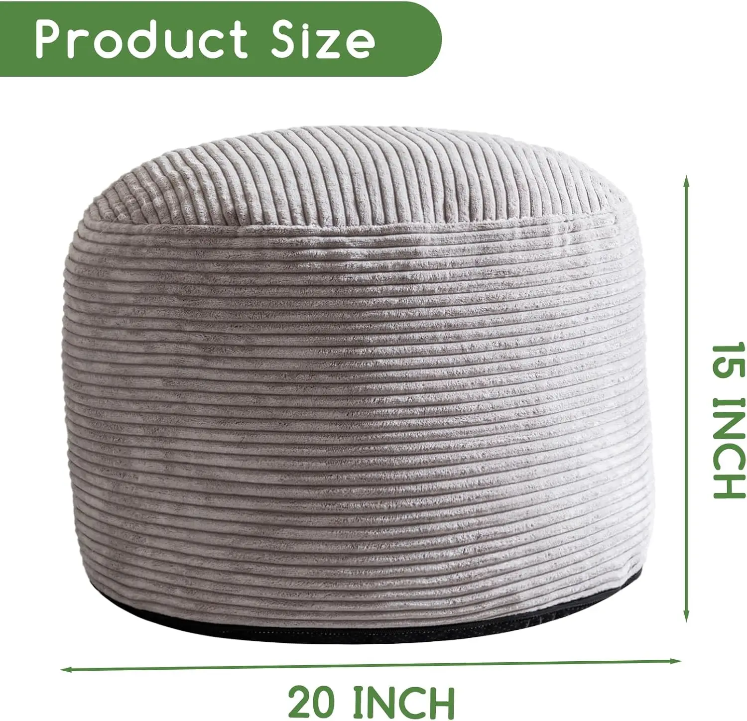 Round Stuffed Pouf Ottoman,Corduroy Poufs with Foam Chunk Filling,Storage Ottoman,20 X 15 Floor Poufs Foot Rest Living Room,Grey