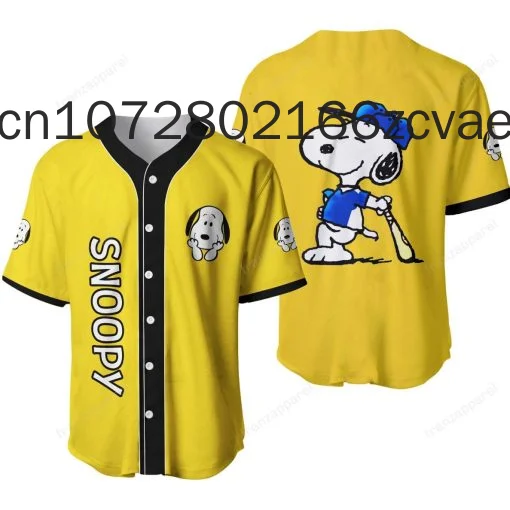 2024 New Summer Baseball Snoopy Dog Cartoon Casual Vacation Cute Oversized Baseball Jersey Kids/Adults Halloween Shirt