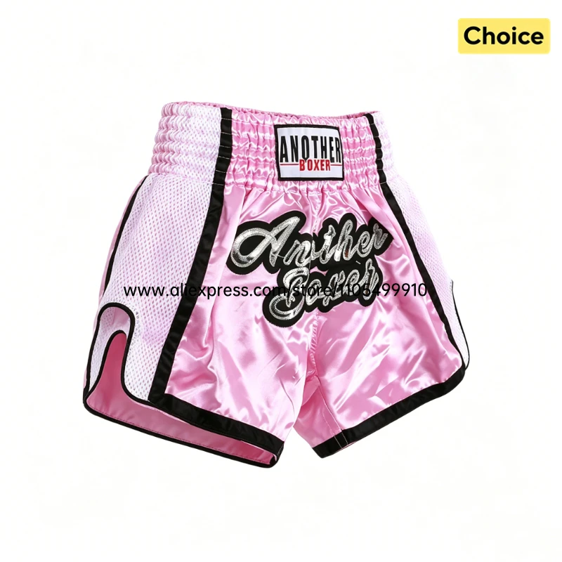Muay Thai Shorts Atmungsaktive Kampf-Kickbox-Shorts für Männer Frauen Kinder Boxshorts mit Stickerei Sparring BJJ MMA Trainingshosen Rosa